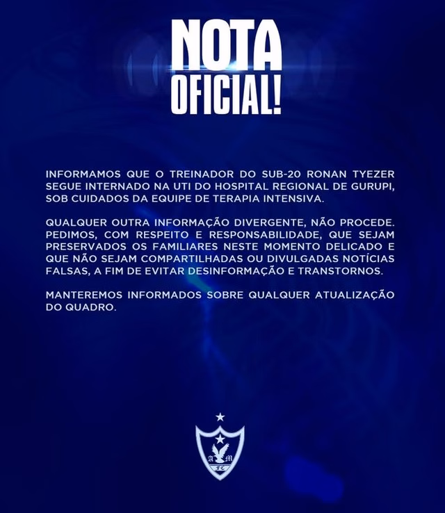 O técnico Ronan Tyezer segue internado (Foto: Reprodução / Instagram) 