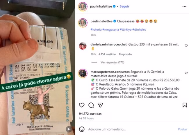 Ex-BBB Paulinha ganhou na loteria novamente (Foto: Reprodução / Instagram) Ex-BBB Paulinha ganhou na loteria novamente (Foto: Reprodução / Instagram)