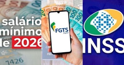 Reajuste do salário mínimo em 2026 atinge FGTS, INSS, CLTs - Foto: Montagem