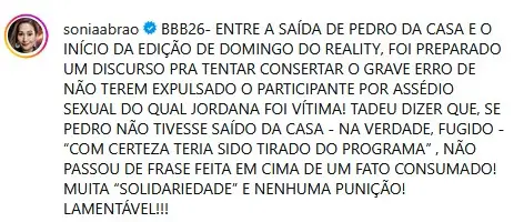Sonia detona o BBB26 (Foto: Reprodução / Instagram) Sonia detona o BBB26 (Foto: Reprodução / Instagram)