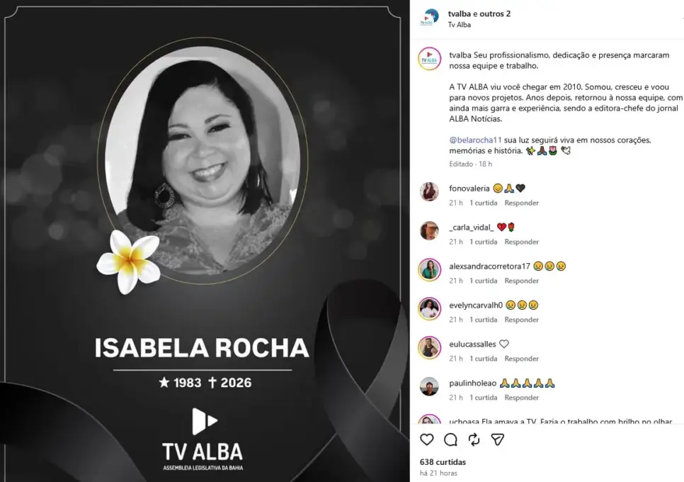 Nota da TV da Assembleia Legislativa da Bahia (Foto: Reprodução / Instagram) Nota da TV da Assembleia Legislativa da Bahia (Foto: Reprodução / Instagram)