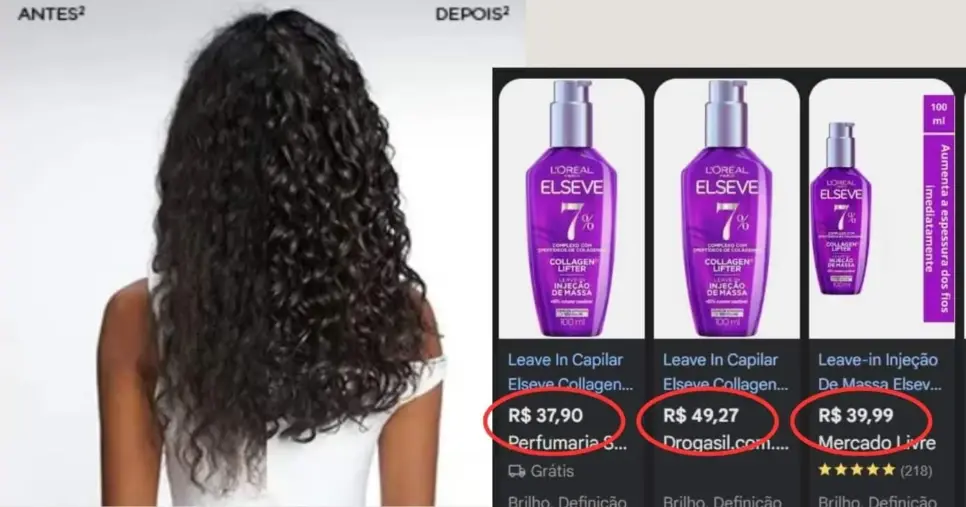 Média de valores do Leave in Capilar/ Resultados da Elseve Collagen Lifter (Foto Reprodução/L'Oréal) Média de valores do Leave in Capilar/ Resultados da Elseve Collagen Lifter (Foto Reprodução/L'Oréal)