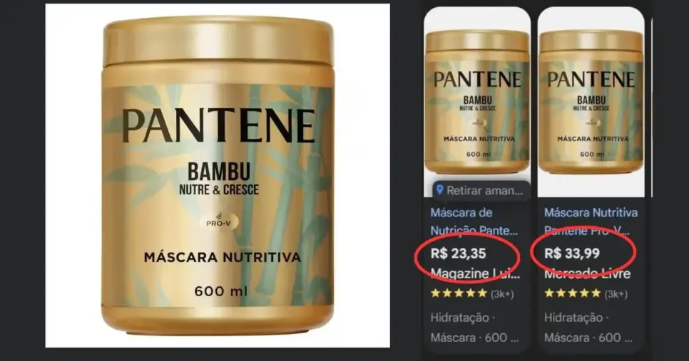Pantene Bambu Nutre e Cresce (Foto Reprodução/Montagem/Lennita/Tv Foco/Canva/ML/Google Shopping)