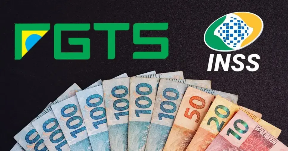 FGTS, INSS e notas de Real (Foto: Montagem TV Foco / Canva / Internet) FGTS, INSS e notas de Real (Foto: Montagem TV Foco / Canva / Internet)