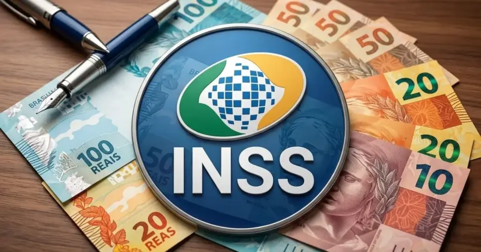 Logo do INSS e notas de Real (Foto: Montagem TV Foco / GMN) Logo do INSS e notas de Real (Foto: Montagem TV Foco / GMN)
