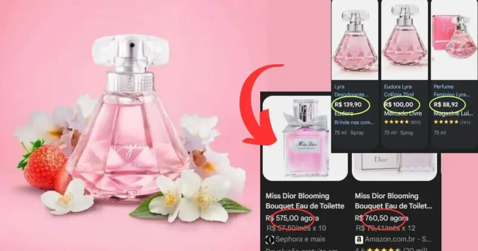 Lyra x Miss Dior (Foto Reprodução/Montagem/Lennita/TV Foco/Google Shopping/Eudora) Lyra x Miss Dior (Foto Reprodução/Montagem/Lennita/TV Foco/Google Shopping/Eudora)