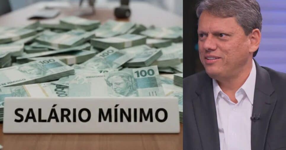 Ilustração salário mínimo e Tarcísio de Freitas (Foto: Montagem / GMN / Globo)