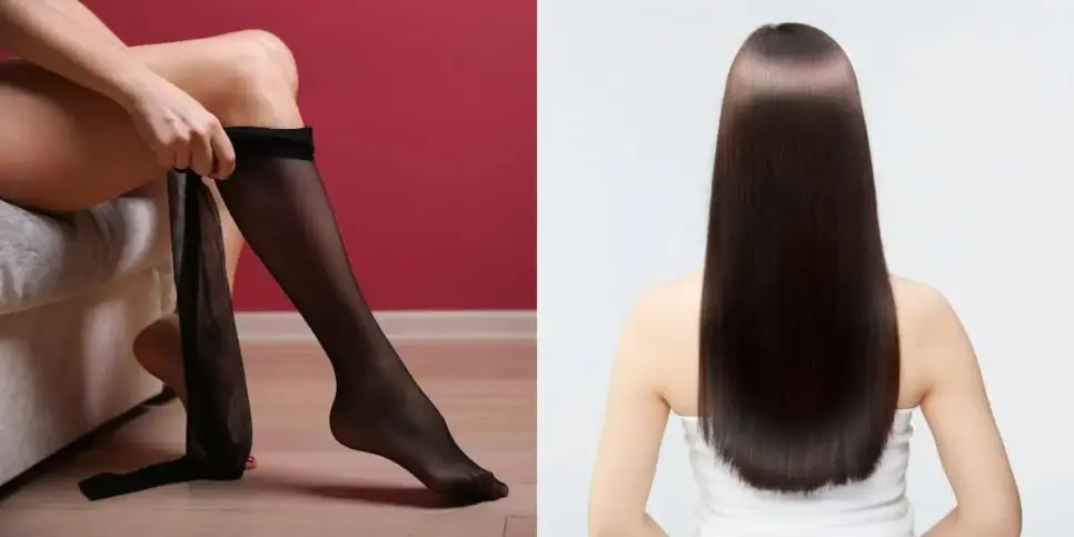 Meia-calça para alisar o cabelo (Reprodução: Montagem TV Foco) Meia-calça para alisar o cabelo (Reprodução: Montagem TV Foco)
