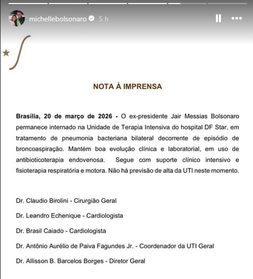 Postagem de Michelle sobre saúde