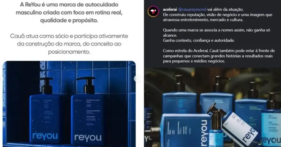 Divulgação da marca ReYou no perfil da Acelerai (Foto Reprodução/Instagram/@Acelerai) Divulgação da marca ReYou no perfil da Acelerai (Foto Reprodução/Instagram/@Acelerai)