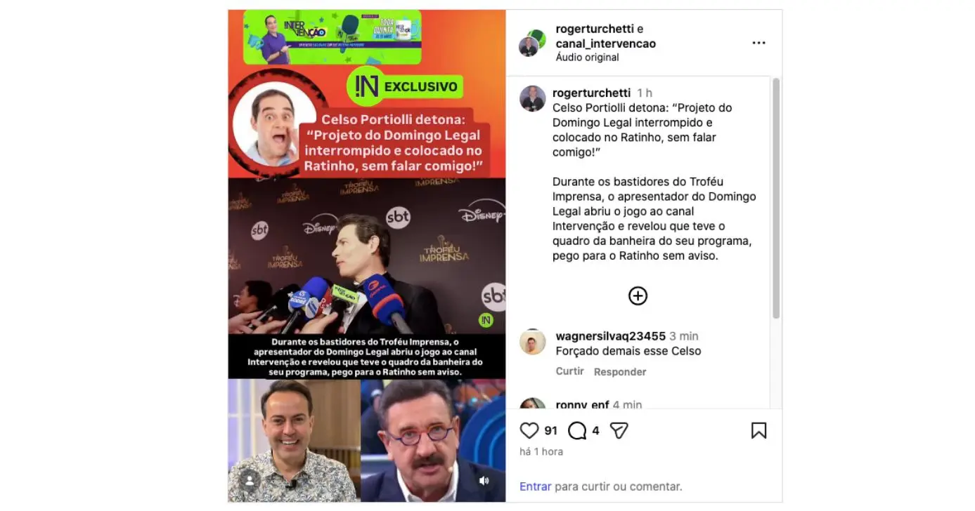 Celso Portiolli em entrevista (Foto: Reprodução / Instagram) Celso Portiolli em entrevista (Foto: Reprodução / Instagram)