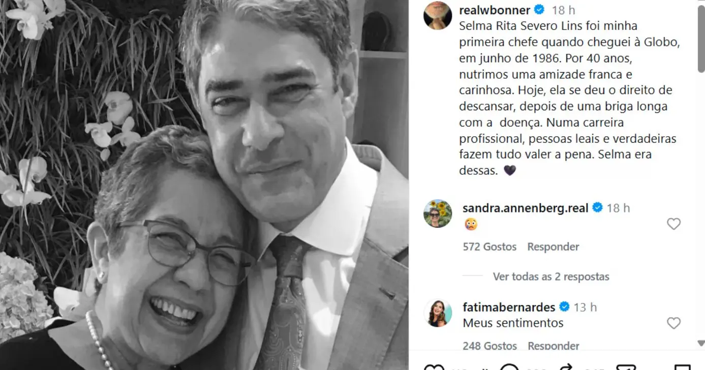 Bonner lamenta morte de colega nas redes sociais - Foto: Instagram