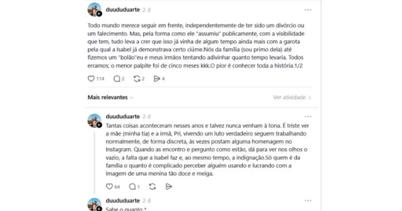 Dudu fala sobre Isabel Veloso (Foto: Reprodução / Instagram) Dudu fala sobre Isabel Veloso (Foto: Reprodução / Instagram)