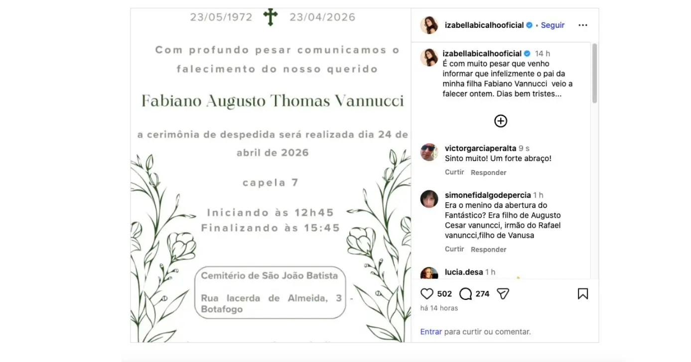 Notícia sobre morte de Fabiano Thomas Vannucci (Foto: Reprodução / Instagram)