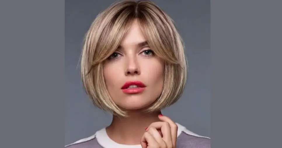 Franja Curtain Bang em um corte de cabelo Power Bob (Foto Reprodução/Montagem/Lennita/TV Foco/Canva/GMN)