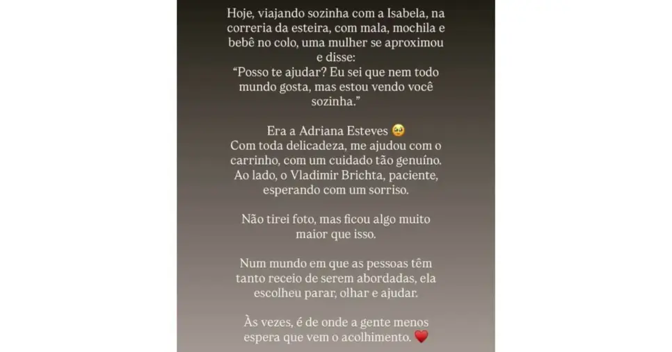 Relato de Gizele sobre Adriana Esteves (Foto: Reprodução / Instagram) 