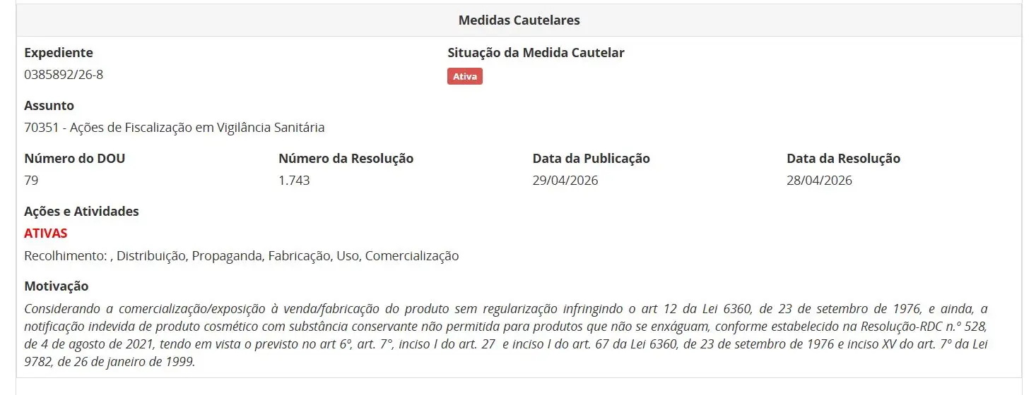 Medida da ANVISA contra tônico parte 1 (Foto Reprodução/ANVISA)