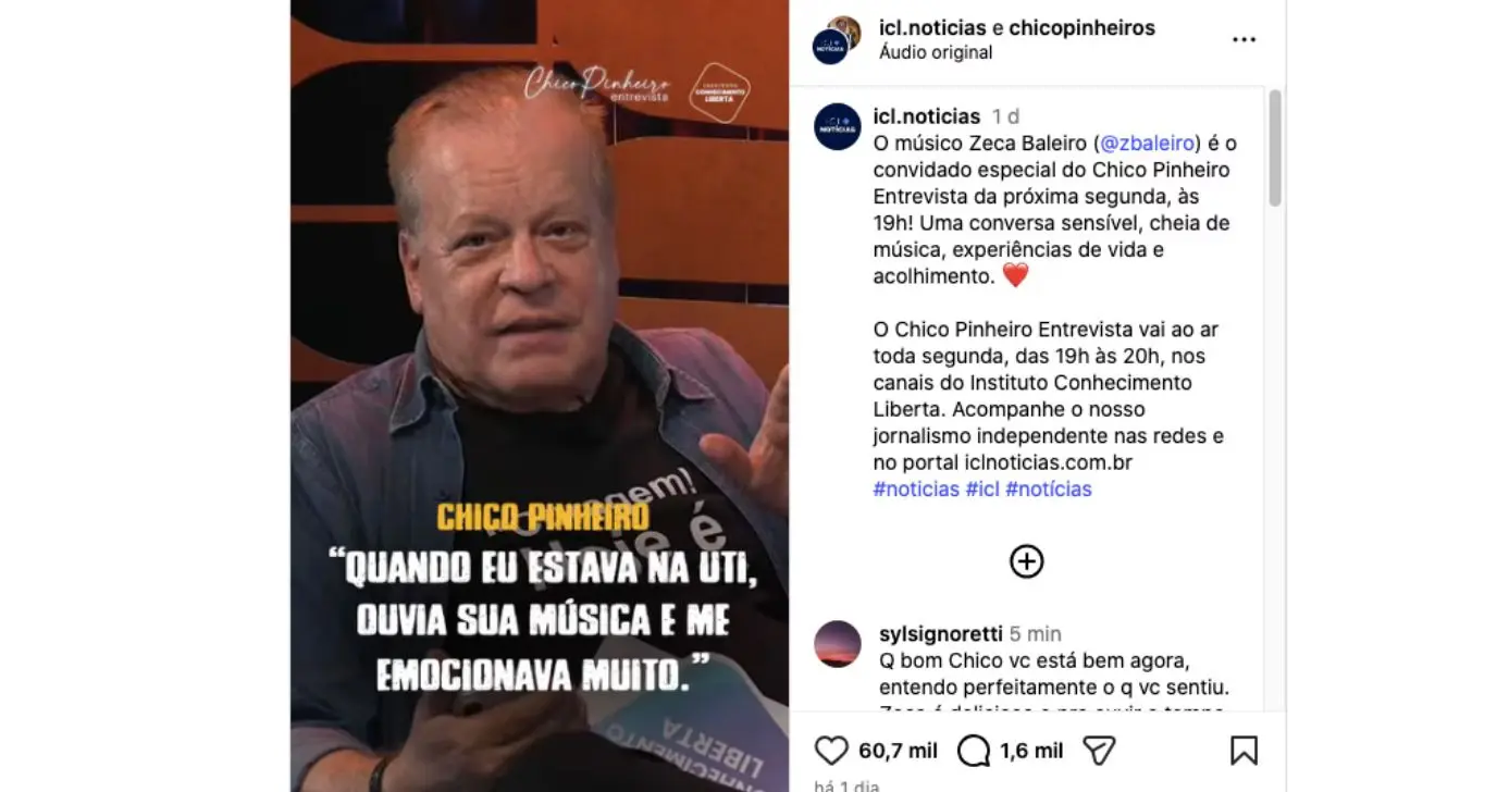 Chico Pinheiro em entrevista com Zeca Baleiro (Foto: Reprodução / YouTube)