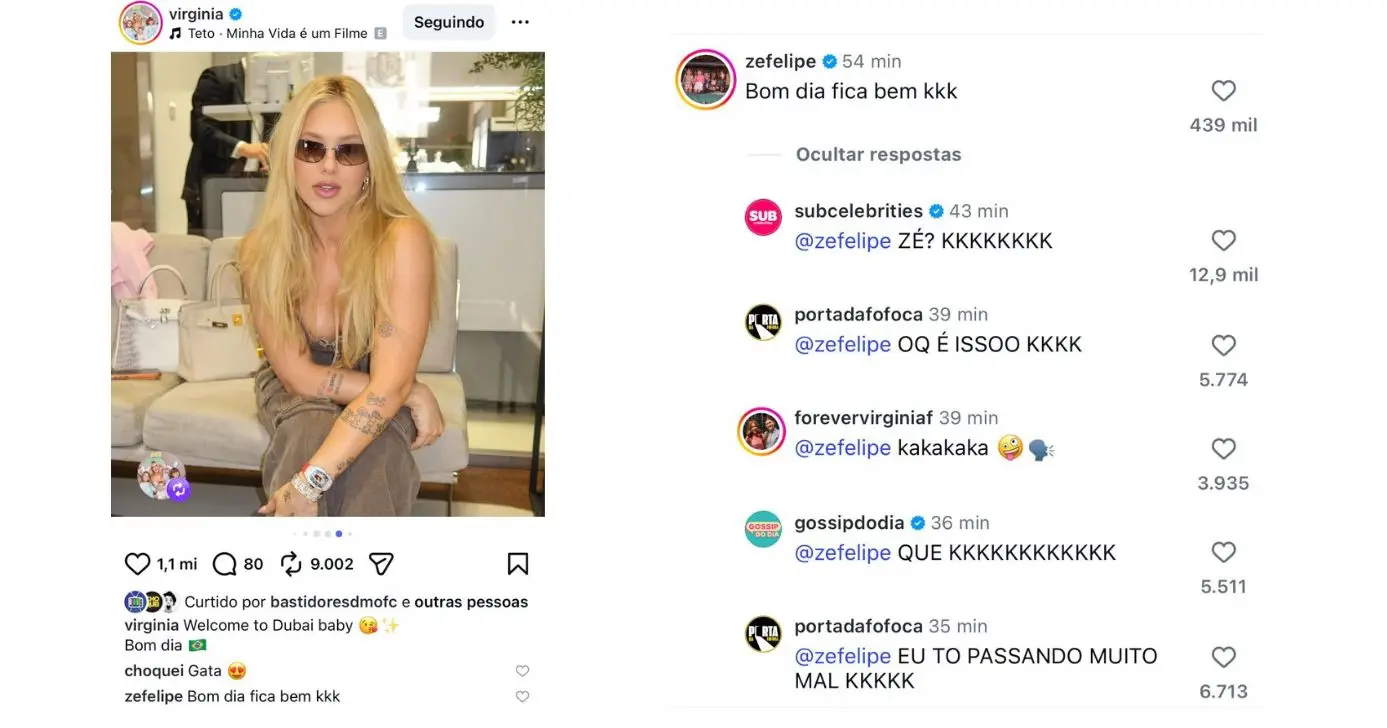 Comentário de Zé Felipe (Fotos: Reproduções / Instagram)
