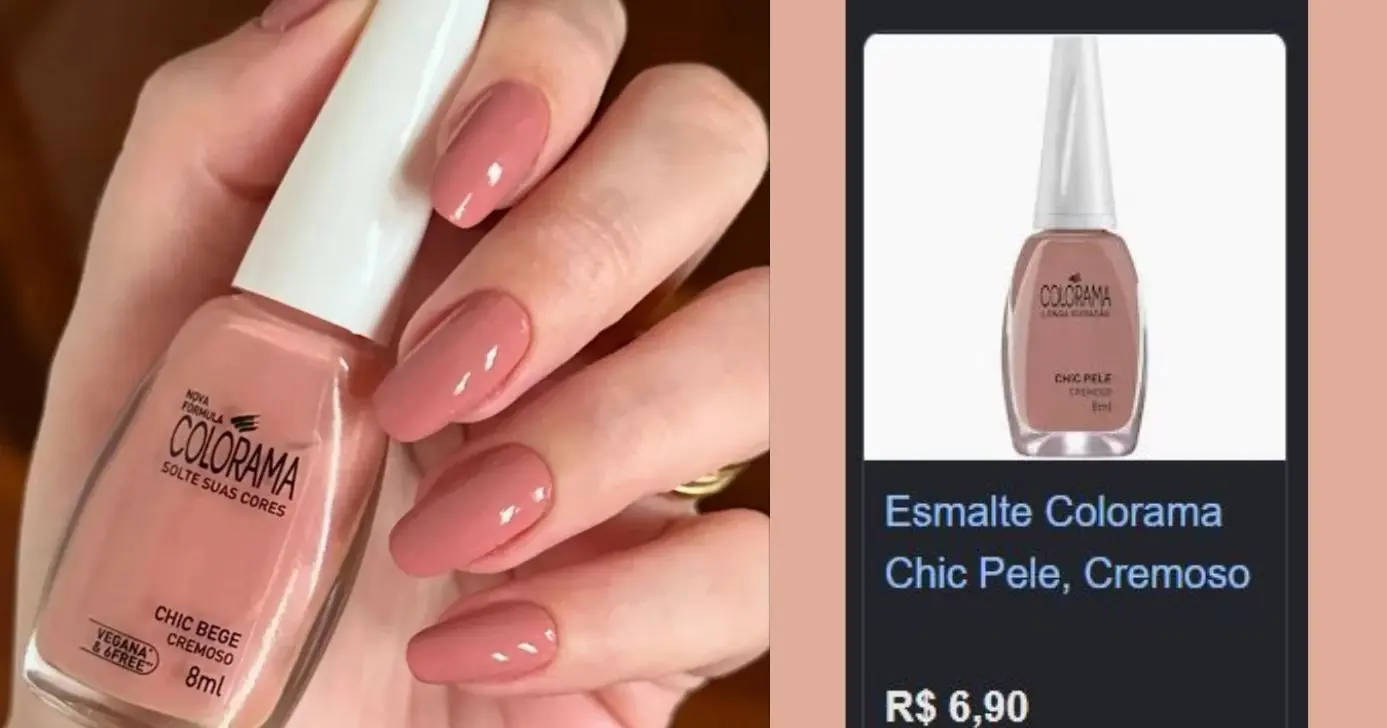 Esmalte Chic Pele da Colorama (Foto Reprodução/Montagem/Lennita/TV Foco/Canva/Google Shopping) Esmalte Chic Pele da Colorama (Foto Reprodução/Montagem/Lennita/TV Foco/Canva/Google Shopping)