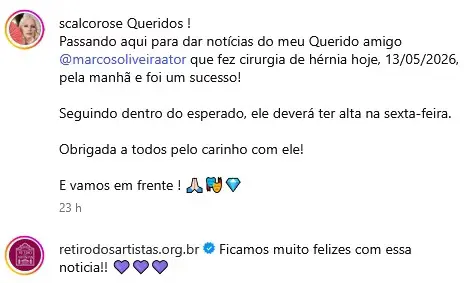 Rose Scalco atualizou estado de saúde do amigo e Retiro dos Artistas respondeu (Foto: Reprodução / Instagram)