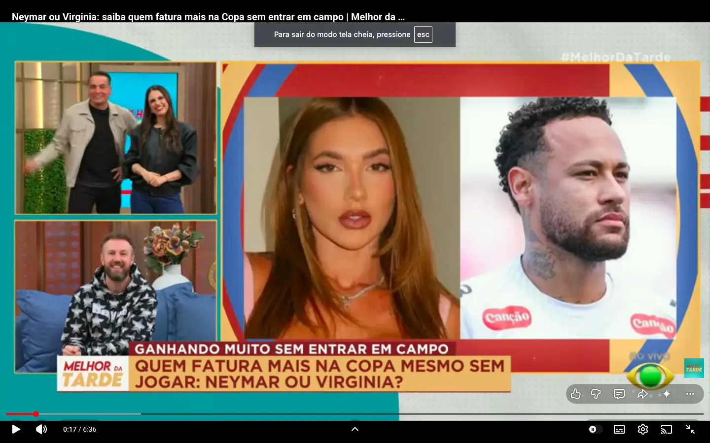 Leo Dias, Chris Flores, Virginia Fonseca, Neymar e Thiago Pasqualotto (Foto: Reprodução / Band) Leo Dias, Chris Flores, Virginia Fonseca, Neymar e Thiago Pasqualotto (Foto: Reprodução / Band)