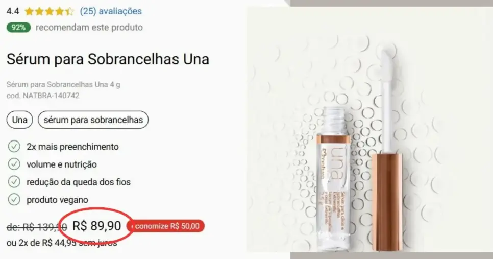 Sérum Especialista para Cílios e Sobrancelhas Una (Foto Reprodução/Montagem/TV Foco/Lennita/TV Foco/Canva/GMN/Natura)