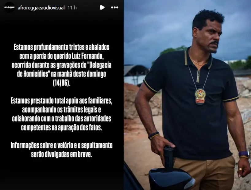 AfroReggae Audiovisual lamentou morte de profissional da equipe elétrica durante as filmagens de Delegacia de Homicídios, nova série estrelada por Marcelo Mello Jr. (Fotos: Reprodução / Instagram)