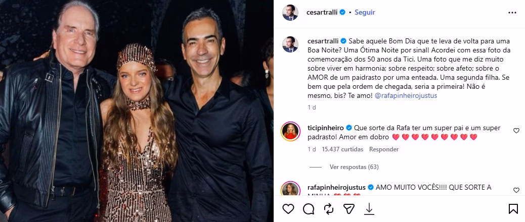Tralli posa ao lado de Roberto Justus e Rafa Justus (Foto: Reprodução / Instagram)