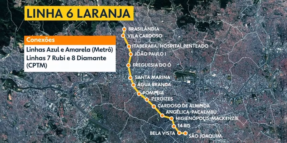 Percurso da Linha 6-Laranja (Reprodução: Metrô)