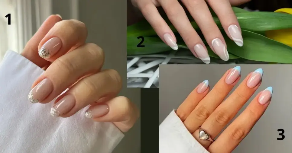 Imagem 1 - Milky Nails com brilho/ Imagem 2 - Com formas geométricas/Imagem 3 - Francesinha repaginada (Foto Reprodução/Montagem/Lennita/TV Foco/Pinterest)