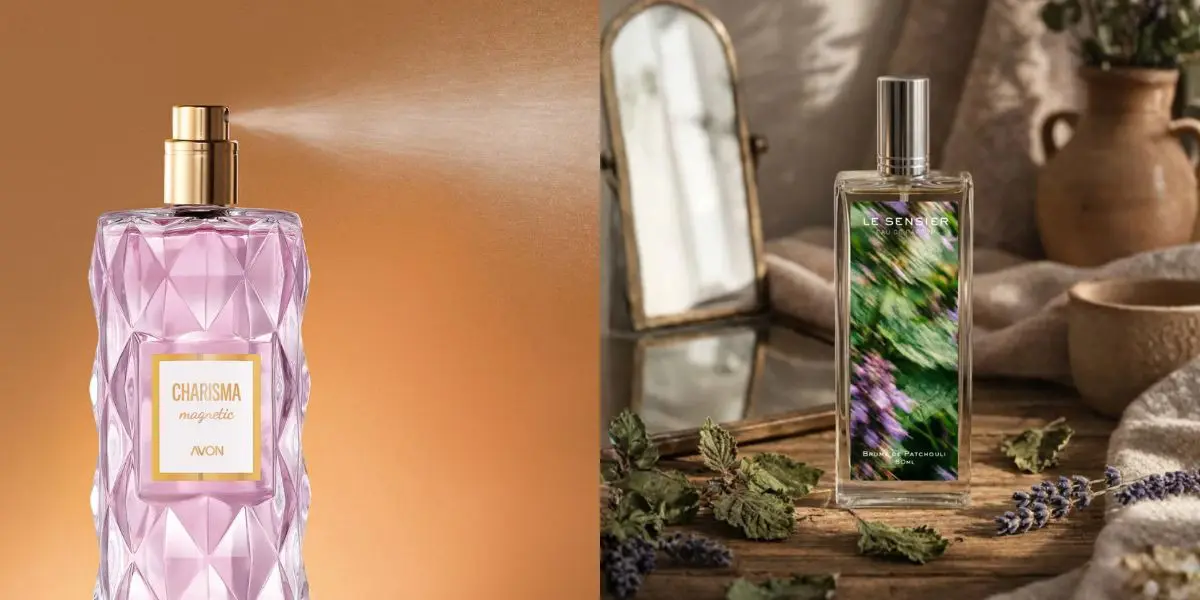 Charisma Magnetic, da Avon, e Brume de Patchouli, da Le Sensier (Reprodução: Divulgação) Charisma Magnetic, da Avon, e Brume de Patchouli, da Le Sensier (Reprodução: Divulgação)