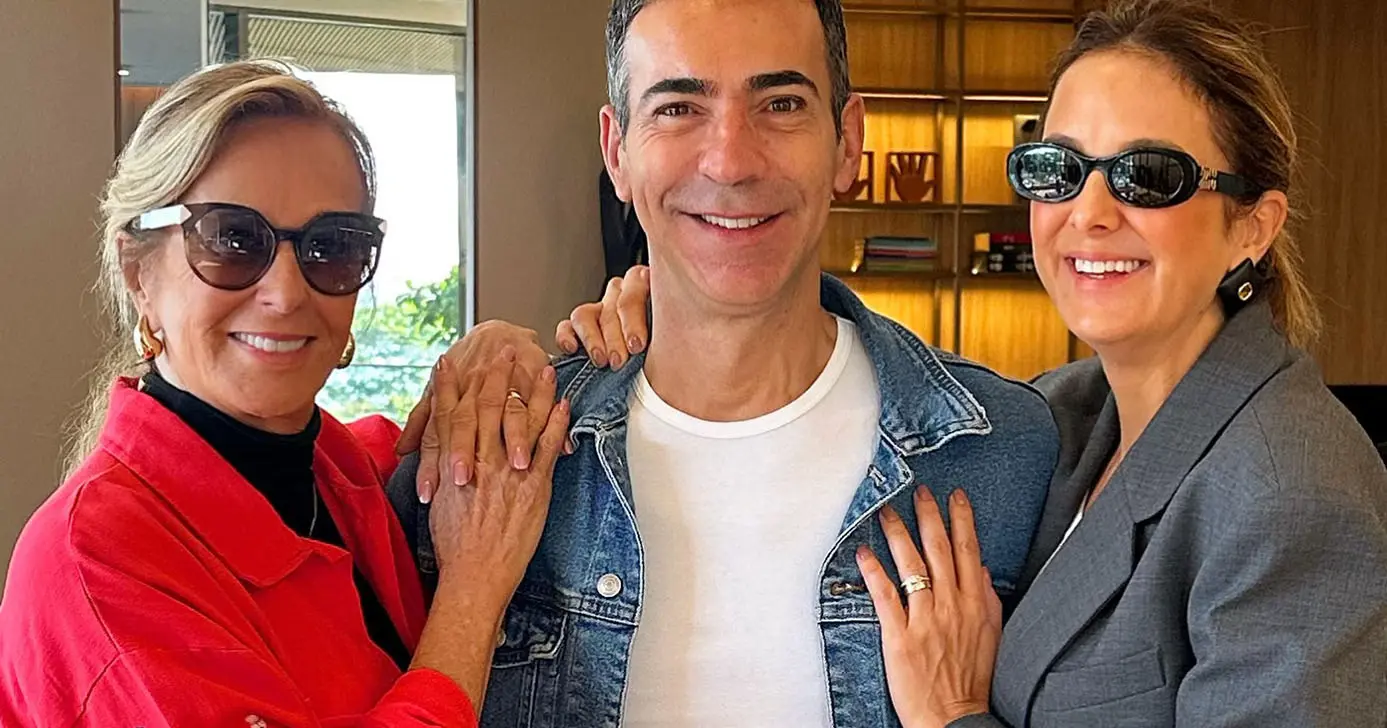 César Tralli com sua esposa e sogra (Foto: Reprodução)