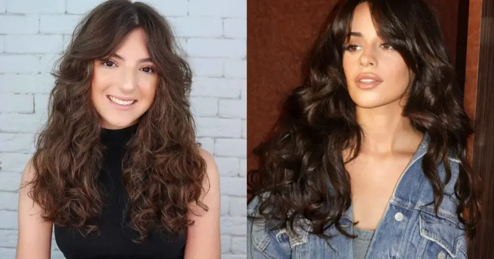Corte de cabelo em camadas ondulado com franja cortina (Foto: Reprodução/Internet)