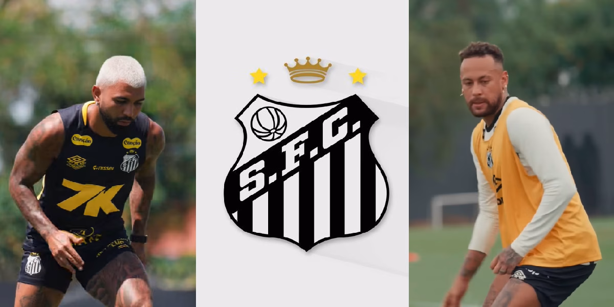 Gabigol e Neymar no treino do Santos no início do ano (Foto: Reprodução/ YouTube)