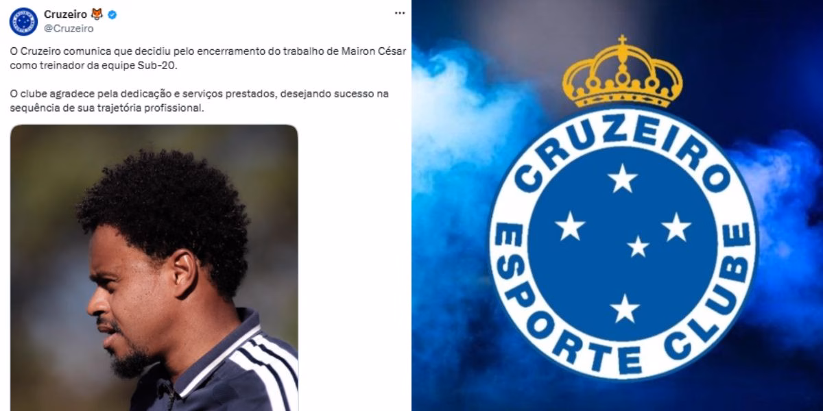 Cruzeiro anunciou a saída de Mairon César (Reprodução: X) Cruzeiro anunciou a saída de Mairon César (Reprodução: X)