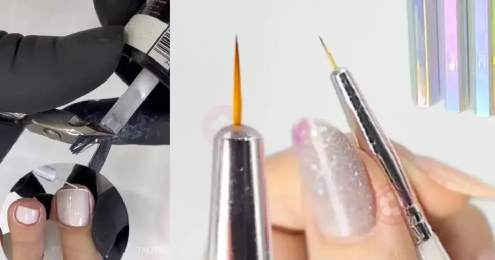 Pincel de esmalte customizado/pincel de nail art (Foto Reprodução/Montagem/TikTok) Pincel de esmalte customizado/pincel de nail art (Foto Reprodução/Montagem/TikTok)