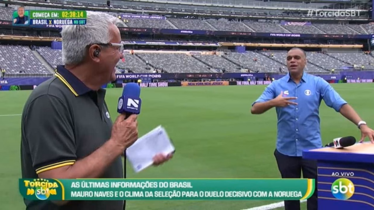 Denilson e Mauro Naves durante transmissão no SBT (Foto: Reprodução/ Internet)