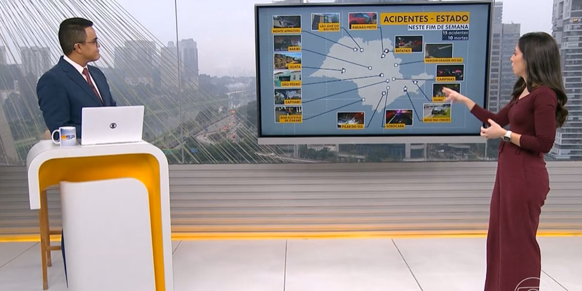 Marcelo Pereira e Cinthia Toledo falando dos acidentes no BSDP (Reprodução: Globo) Marcelo Pereira e Cinthia Toledo falando dos acidentes no BSDP (Reprodução: Globo)