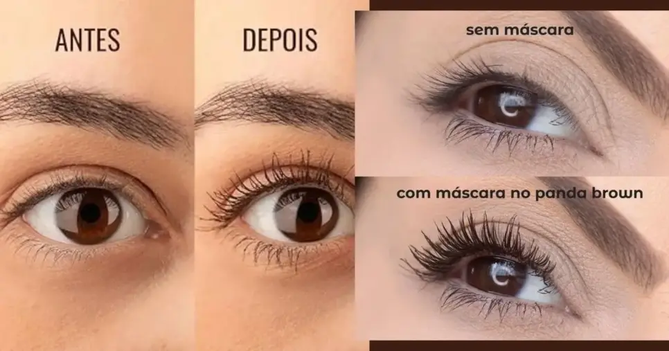 Efeito da máscara de cílios marrom (Foto Reprodução/Montagem/TV Foco/Lennita/Instagram/Google Shopping/Canva) Efeito da máscara de cílios marrom (Foto Reprodução/Montagem/TV Foco/Lennita/Instagram/Google Shopping/Canva)