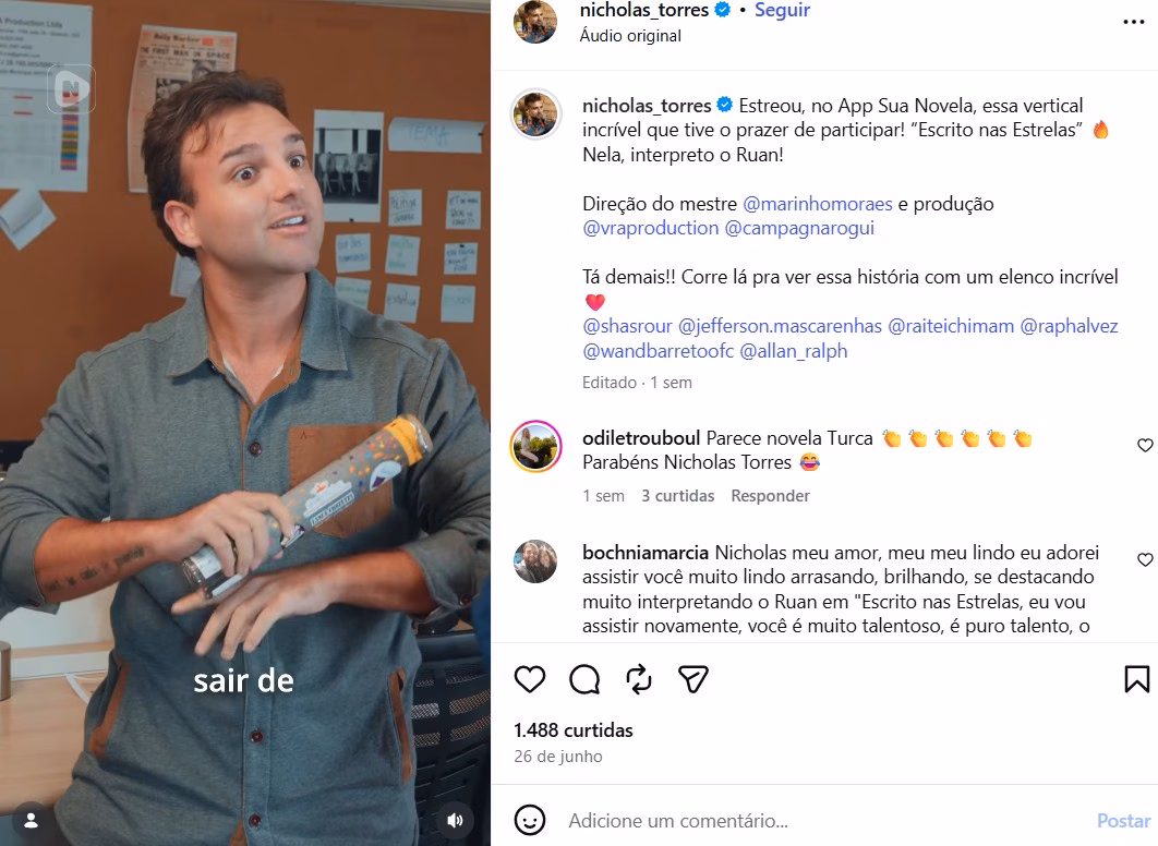Nicholas Torres atuando em novela vertical (Foto: Reprodução/ Instagram) Nicholas Torres atuando em novela vertical (Foto: Reprodução/ Instagram)