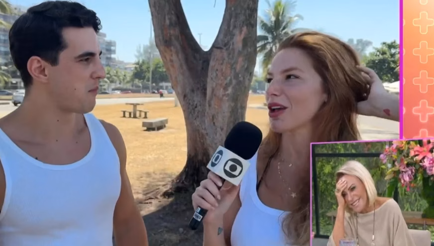 Repórter do Mais Você fazendo entrevista (Foto: Reprodução / Globo) 