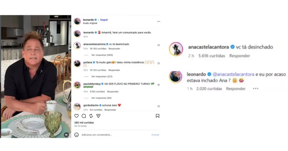 Ana Castela comenta em publicação de Leonardo (Foto: Reprodução / Instagram) Ana Castela comenta em publicação de Leonardo (Foto: Reprodução / Instagram)