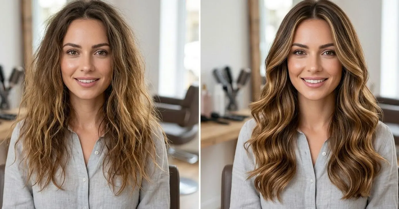 Ilustração antes e depois de cabelo tingido (Foto: Montagem TV Foco / GMN)