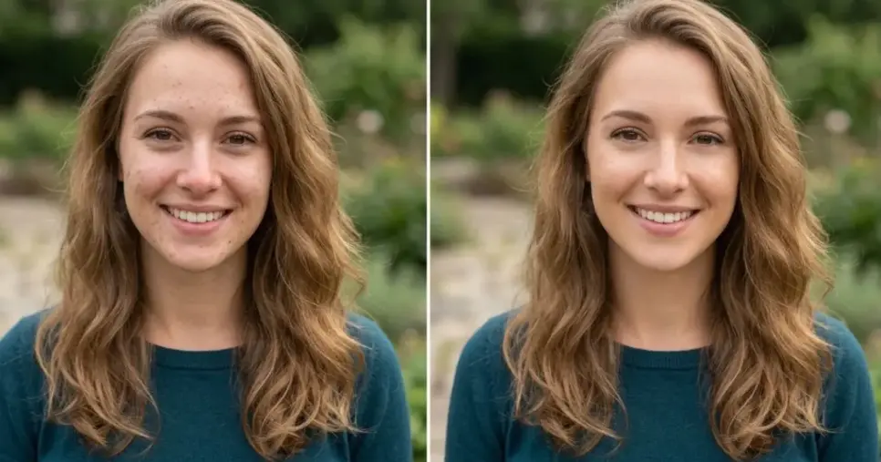 Ilustração antes e depois de mulher com manchas na pele (Foto: Montagem TV Foco / GMN) Ilustração antes e depois de mulher com manchas na pele (Foto: Montagem TV Foco / GMN)