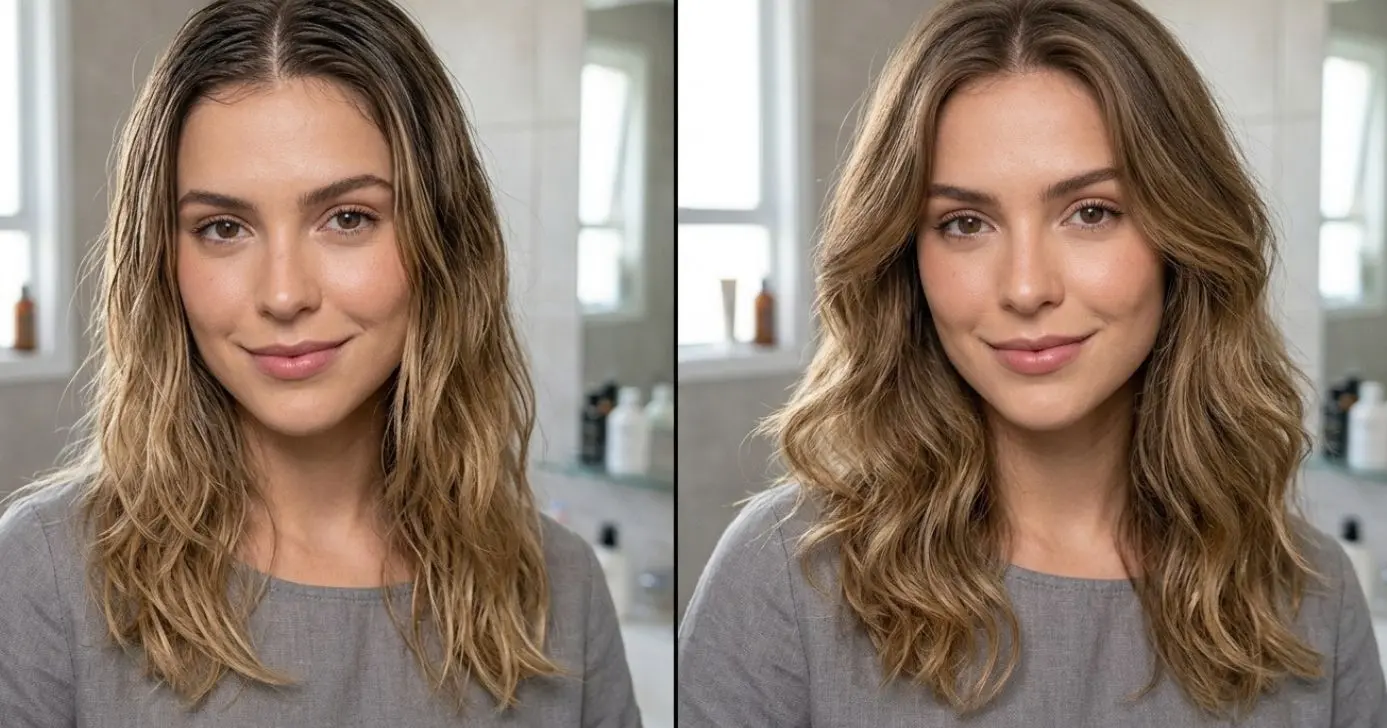 Ilustração antes e depois de mulher com o cabelo oleoso (Foto: Montagem TV Foco / GMN)