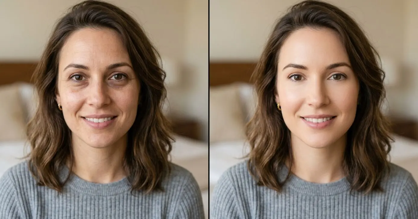 Ilustração antes e depois de mulher com olheiras (Foto: Montagem TV Foco / GMN)