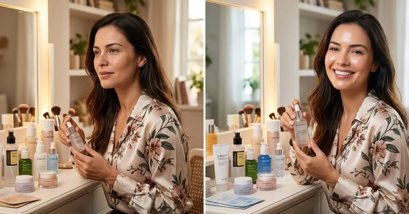 Ilustração antes e depois de pele com rotina de skincare coreano (Foto: Montagem TV Foco / GMN)