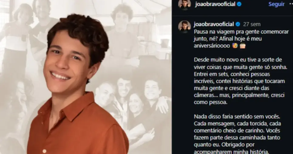 João Bravo hoje tem 17 anos (Foto: Instagram) João Bravo hoje tem 17 anos (Foto: Instagram)