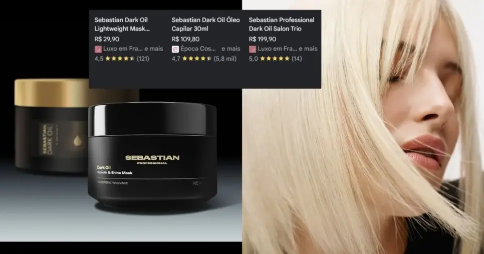 Máscara Capilar Dark Oil – Sebastian Professional (Foto Reprodução/Montagem/Lennita/TV Foco/Canva/Beleza na Web/Google Shopping) Máscara Capilar Dark Oil – Sebastian Professional (Foto Reprodução/Montagem/Lennita/TV Foco/Canva/Beleza na Web/Google Shopping)